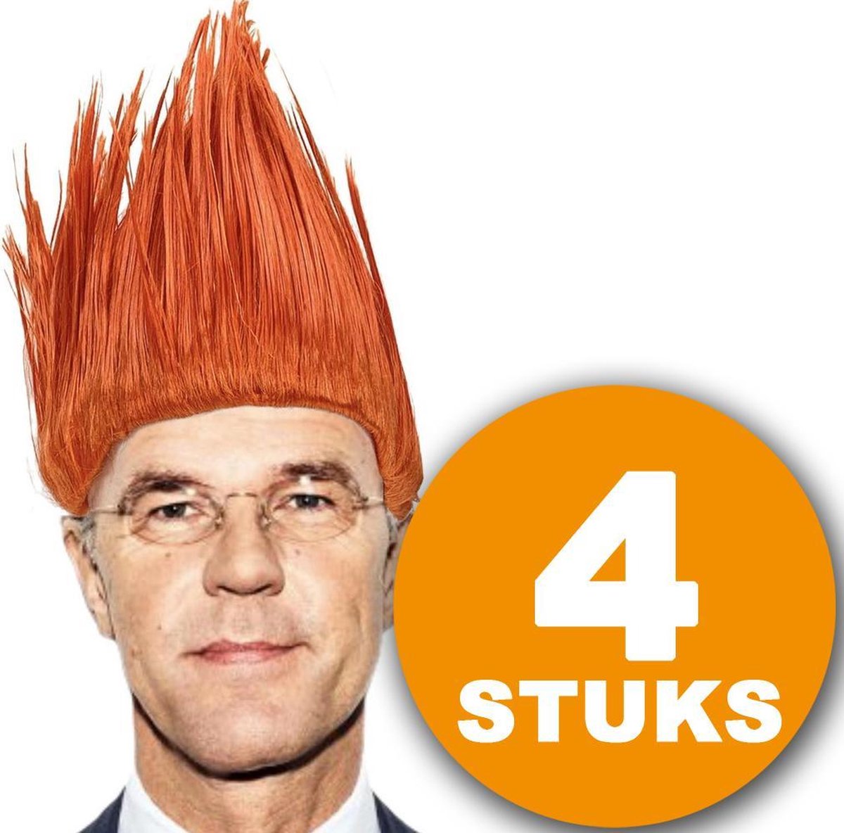 Oranje Pruik | 4 stuks Oranje Feestpruik 